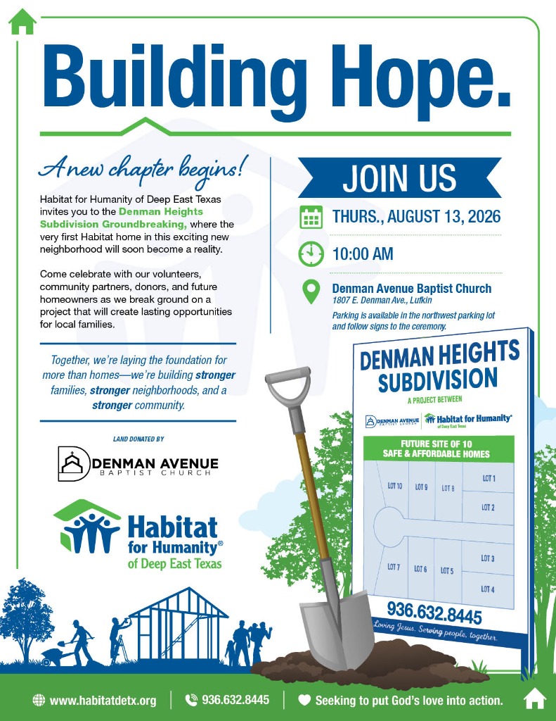 Denman Heights Subdivision Groundbreaking Flyer - August 13, 2026 at 10:00 AM