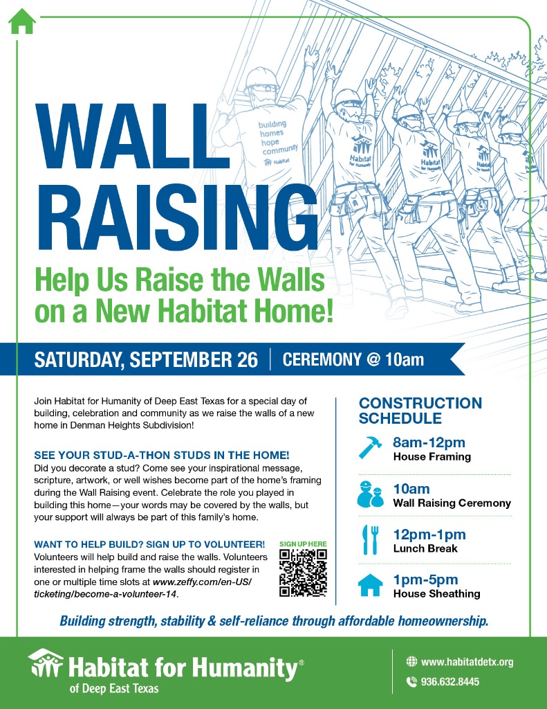 Wall Raising Event Flyer - Saturday, September 26, Ceremony at 10:00 AM